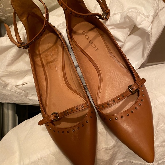 Coach Shoes - COACH “Jody” Leather Studded Pointed Toe Flats